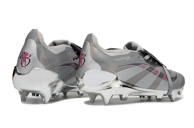 Adidas Predator Silver Burgundy Metallic Chrome Upper Laceless Strap Closure Firm-Ground Soccer Shoes 5