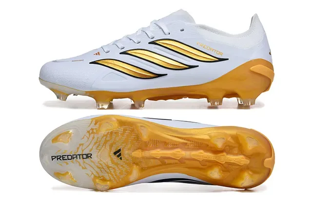 Adidas Predator Chaussures de football blanches et dorées pour terrain ferme 9