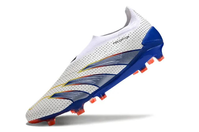 Adidas Predator Blanco Azul Perforado Upper Overlays Rayados Firm-Ground Zapatos de Fútbol 3