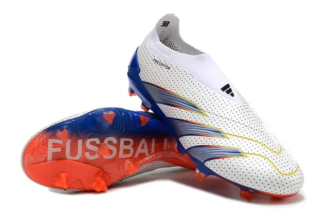 Adidas Predator Blanco Azul Perforado Upper Overlays Rayados Firm-Ground Zapatos de Fútbol 4