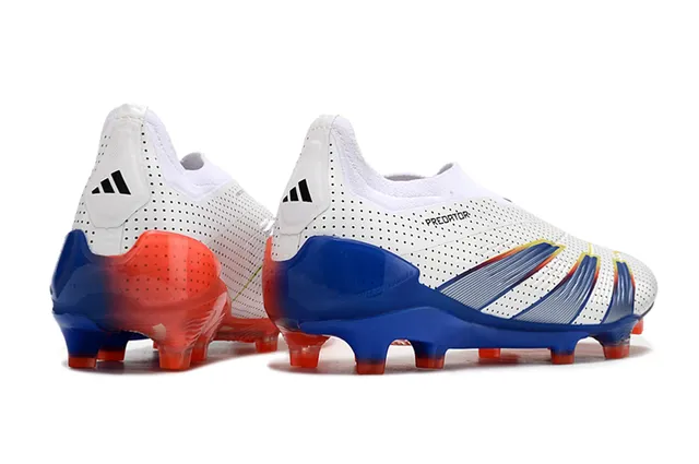 Adidas Predator Blanco Azul Perforado Upper Overlays Rayados Firm-Ground Zapatos de Fútbol 5