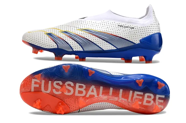 Adidas Predator Blanco Azul Perforado Upper Overlays Rayados Firm-Ground Zapatos de Fútbol 6