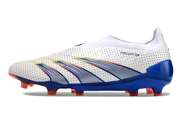 Adidas Predator Blanco Azul Perforado Upper Overlays Rayados Firm-Ground Zapatos de Fútbol 7