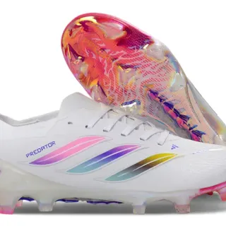 Adidas Predator White Multicolor Low-Cut Synthetic Upper Iridescent Gradient Stripes Firm-Ground Soccer Shoes