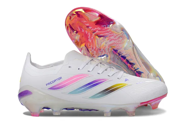 Adidas Predator White Multicolor Low-Cut Synthetic Upper Iridescent Gradient Stripes Firm-Ground Soccer Shoes 1