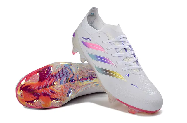 Adidas Predator White Multicolor Low-Cut Synthetic Upper Iridescent Gradient Stripes Firm-Ground Soccer Shoes 3