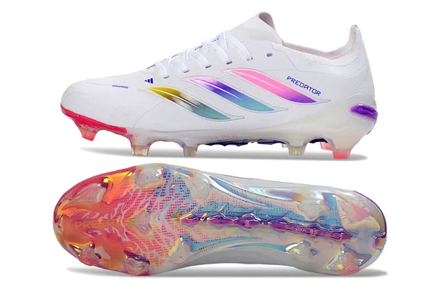 Adidas Predator White Multicolor Low-Cut Synthetic Upper Iridescent Gradient Stripes Firm-Ground Soccer Shoes 6