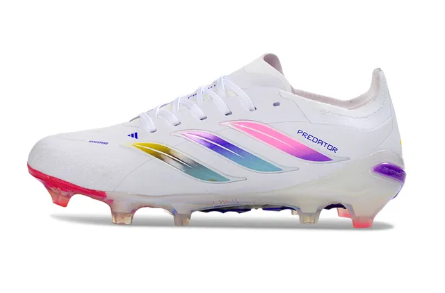 Adidas Predator White Multicolor Low-Cut Synthetic Upper Iridescent Gradient Stripes Firm-Ground Soccer Shoes 8