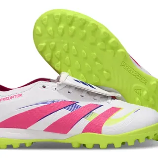 Adidas Predator Blanco Rosa Bajo Corte Bota Sistema de Cubierta de Cordones Césped Zapatos de Fútbol
