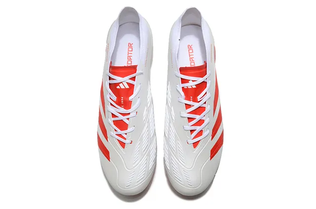 Adidas Predator White Red Asymmetrical Lacing Textured Forefoot Firm-Ground Soccer Shoes 2