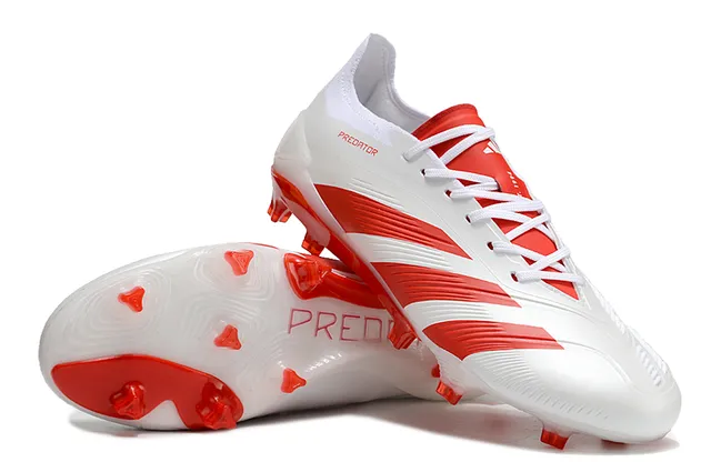 Adidas Predator White Red Asymmetrical Lacing Textured Forefoot Firm-Ground Soccer Shoes 3