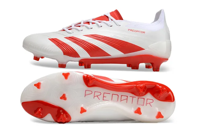 Adidas Predator White Red Asymmetrical Lacing Textured Forefoot Firm-Ground Soccer Shoes 5