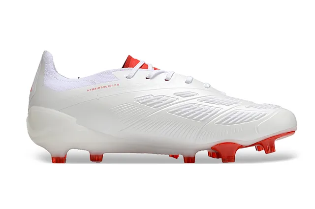 Adidas Predator White Red Asymmetrical Lacing Textured Forefoot Firm-Ground Soccer Shoes 7