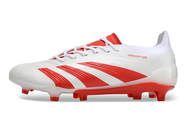 Adidas Predator White Red Asymmetrical Lacing Textured Forefoot Firm-Ground Soccer Shoes 8