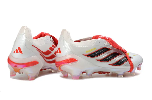 Adidas Predator White Red Laceless Strap Closure Iridescent Heel Counter Firm-Ground Soccer Shoes 5
