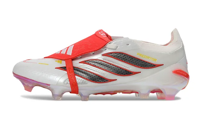 Adidas Predator White Red Laceless Strap Closure Iridescent Heel Counter Firm-Ground Soccer Shoes 7