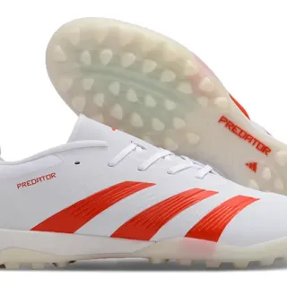Adidas Predator White Red Low-Cut Synthetic Upper Three Stripes Turf Soccer Shoes
