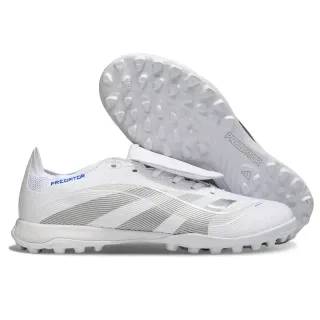 Adidas Predator Blanco Plata Sin cordones cierre de correas parte superior sintética texturizada zapatos de fútbol para césped artificial