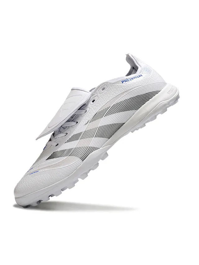 Adidas Predator Blanc Argent Fermeture à brides sans lacets tige synthétique texturée pelouse artificielle chaussures de football 3