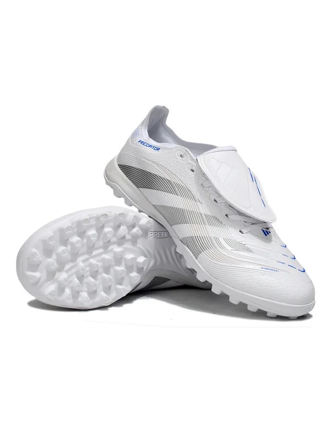 Adidas Predator Blanc Argent Fermeture à brides sans lacets tige synthétique texturée pelouse artificielle chaussures de football 4