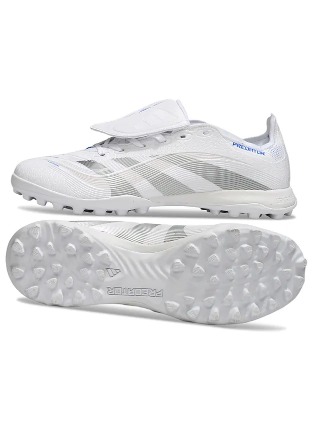 Adidas Predator Blanc Argent Fermeture à brides sans lacets tige synthétique texturée pelouse artificielle chaussures de football 6