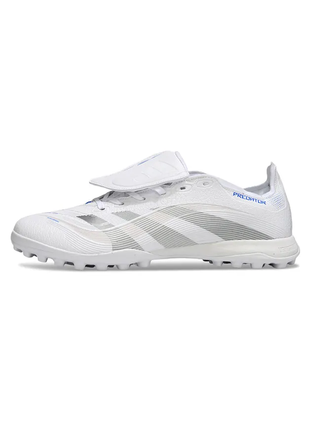 Adidas Predator Blanc Argent Fermeture à brides sans lacets tige synthétique texturée pelouse artificielle chaussures de football 7