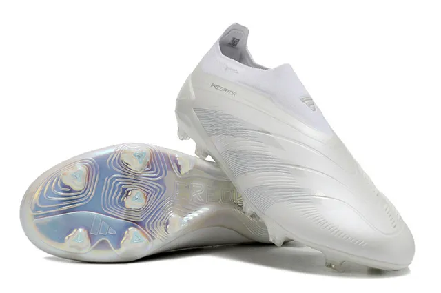 Adidas Predator White Silver Low-Cut Sock-Fit Collar Iridescent Holographic Outsole Firm-Ground Soccer Shoes 3