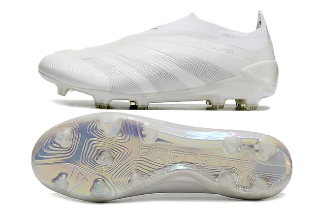 Adidas Predator White Silver Low-Cut Sock-Fit Collar Iridescent Holographic Outsole Firm-Ground Soccer Shoes 5