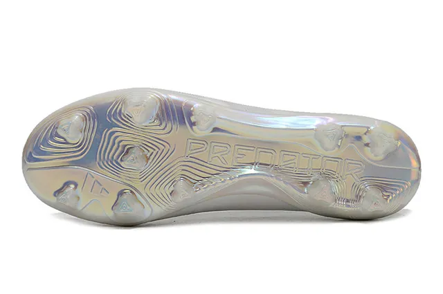 Adidas Predator White Silver Low-Cut Sock-Fit Collar Iridescent Holographic Outsole Firm-Ground Soccer Shoes 6