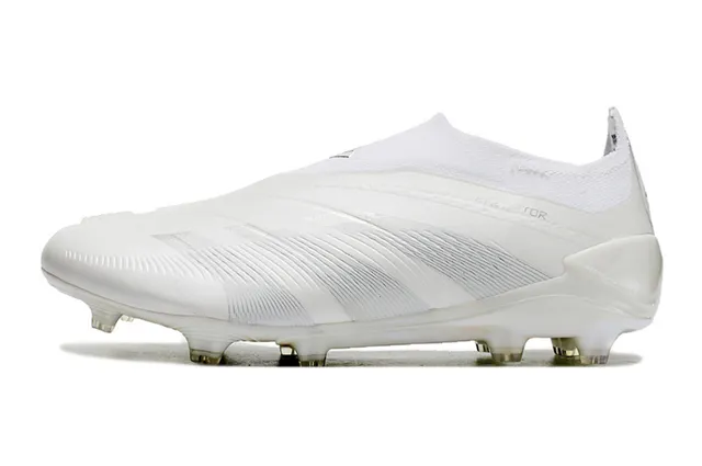 Adidas Predator White Silver Low-Cut Sock-Fit Collar Iridescent Holographic Outsole Firm-Ground Soccer Shoes 8