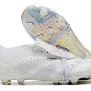 Adidas Predator White Transparent Laceless Strap Closure Iridescent Holographic Soleplate Firm-Ground Soccer Shoes