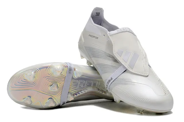 Adidas Predator White Transparent Laceless Strap Closure Iridescent Holographic Soleplate Firm-Ground Soccer Shoes 3