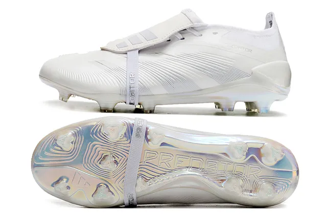 Adidas Predator White Transparent Laceless Strap Closure Iridescent Holographic Soleplate Firm-Ground Soccer Shoes 5