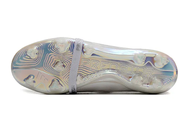 Adidas Predator White Transparent Laceless Strap Closure Iridescent Holographic Soleplate Firm-Ground Soccer Shoes 6