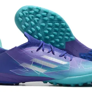 Adidas Zapatos de fútbol turf de corte bajo con upper sintético colorway gradient púrpura azul