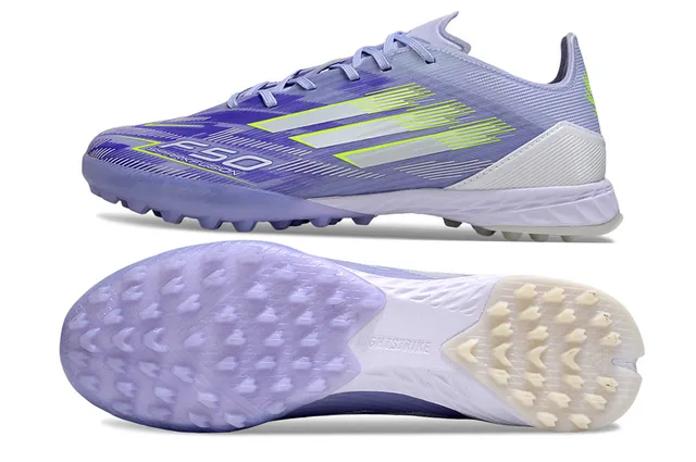 Adidas أحذية كرة القدم بنفسجي أبيض منخفضة القطعة محبوكة العلوي مسامير مخروطية للعشب الاصطناعي 6