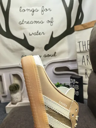 Adidas Samba Beige and White Mesh-Suede Slip-On Lifestyle Sneakers 3