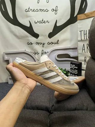 Adidas Samba Beige and White Mesh-Suede Slip-On Lifestyle Sneakers 5