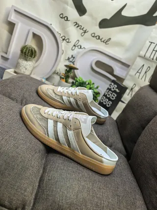 Adidas Samba Beige and White Mesh-Suede Slip-On Lifestyle Sneakers 7