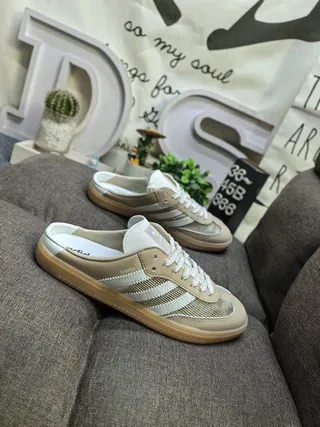 Adidas Samba Beige and White Mesh-Suede Slip-On Lifestyle Sneakers 9