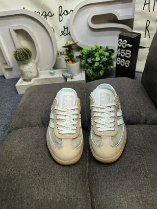 Adidas Samba Beige and White Mesh-Suede Slip-On Lifestyle Sneakers 10