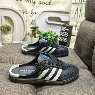 Adidas Samba 黑白系带穆勒乐福鞋