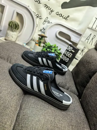 Adidas Samba Black and White Lace-Up Mule Loafers 7