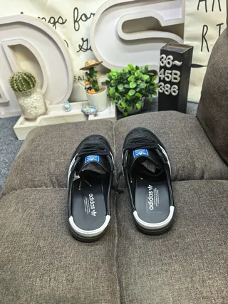 Adidas Samba Black and White Lace-Up Mule Loafers 8