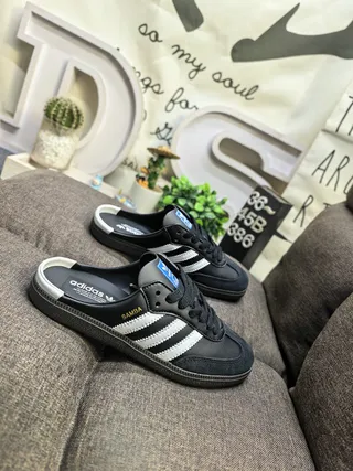 Adidas Samba Black and White Lace-Up Mule Loafers 9
