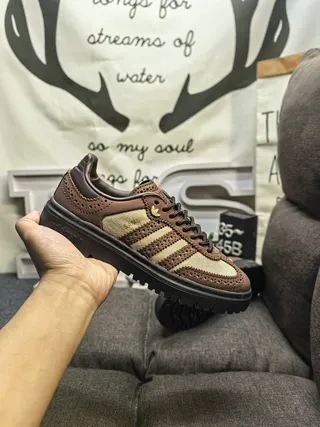 Adidas Samba Brown and Beige Perforated Leather Lifestyle Sneakers 5