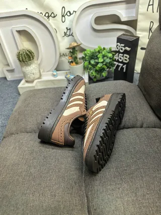 Adidas Samba Brown and Beige Perforated Leather Lifestyle Sneakers 6