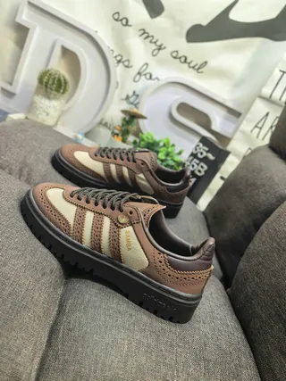 Adidas Samba Brown and Beige Perforated Leather Lifestyle Sneakers 7