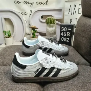 Adidas Samba Gray Black Low-Top Ruffled Lace Detail Lifestyle Sneakers