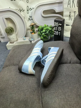 Adidas Samba OG Light Blue Cream Stripe Lifestyle Sneakers 6